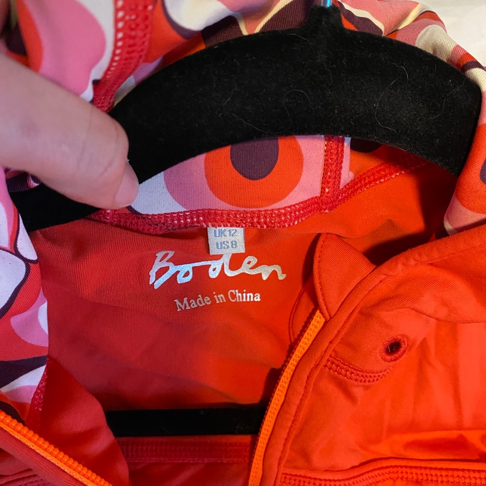 Boden running hoodie. This is a very fun and bright piece for running/walking.